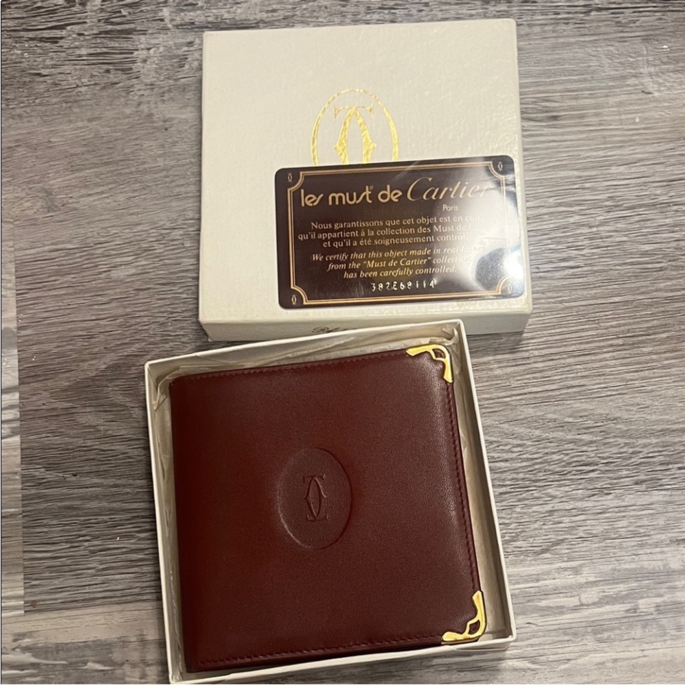 Cartier Burgundy Leather Wallet with Gold Accents